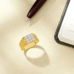 p n gadgil jewellers Men Yellow Gold Stone-Studded Band Ring image 5