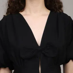 Shein Puff Sleeves Pleated Bow Detail A-Line Dress image 5