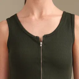 Shein Sleeveless Zip Front Ribbed Leotard Top image 5