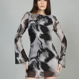 Shein Bell Sleeve Abstract Print Mini Bodycon Dress image 5