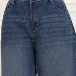 Shein Ankle Length High Rise Knee Pleated Mid Wash Jeans image 5