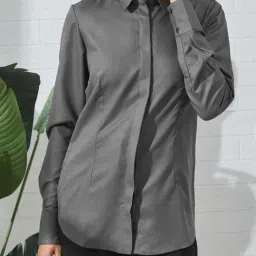 Shein Spread Collar Full Sleeve Dart Seam Detail Shirt image 1