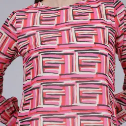 Shein Cuffed Sleeve Geometric Print Mini A-Line Dress image 5