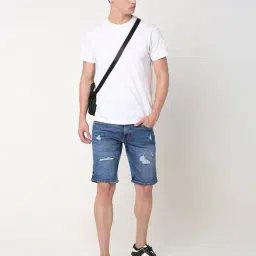 spykar Men Distressed Regular Fit Denim Shorts image 5