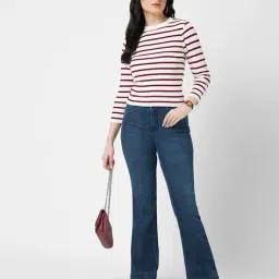 kraus Women K5094 Lightly Washed High-Rise Mini Flared Jeans image 5