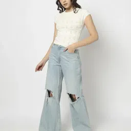 yousta Women Patterned Fitted Cotton Crew-Neck Top image 5