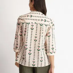 pink fort Women Floral Print Slim Fit Top with Mandarin Collar image 5