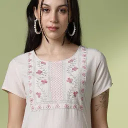 acai Women Straight Kurta with Embroidered Yoke image 5