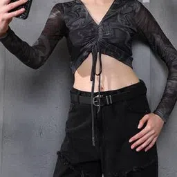 Shein Full Sleeve Front Ruched Tie & Dye Fitted Crop Top-picture-14