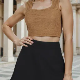 Shein Square Neck Sleeveless Textured Fitted Crop Top image 1