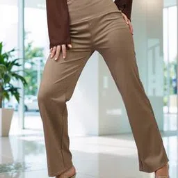 Shein Full Length High Rise Lace Trim Straight Fit Pants-picture-48