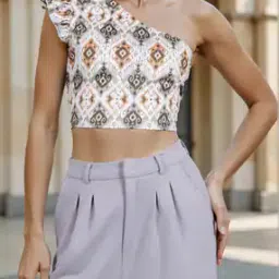 Shein Bohemian One Shoulder Geometric Print Fitted Crop Top-picture-43