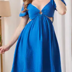 Shein Plunging Neck Cut-Out Detail Textured A-Line Dress-picture-23