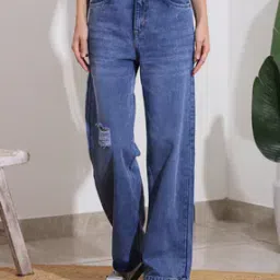 Shein Full Length Stone Wash Distressed Jeans-image-48
