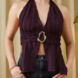 Shein Halter Neck Self-Design Back Tie-Up Short Top image 1