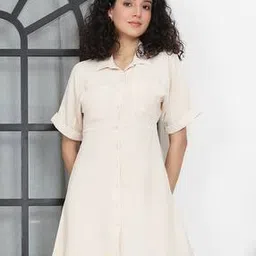Shein Casual Short Roll-up Sleeves Shirt Dress with Back Tie-up-picture-15