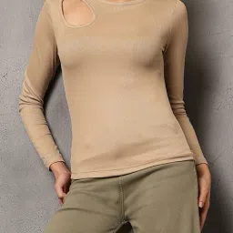 Shein Activewear Neck Cut-Out Full Sleeve Ribbed Fitted Top image 1