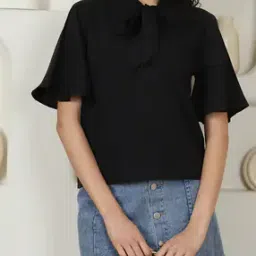 Shein Short Angel Sleeves Neck Tie-up Relaxed Fit Top-picture-13