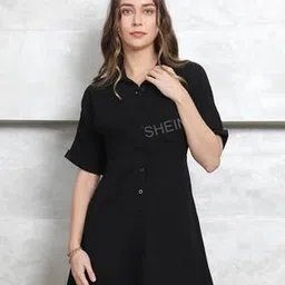 Shein Casual Short Roll-up Sleeves Shirt Dress with Back Tie-up-picture-19