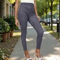 Shein Ankle Length High Rise Striped Skinny Fit Pants-image-19