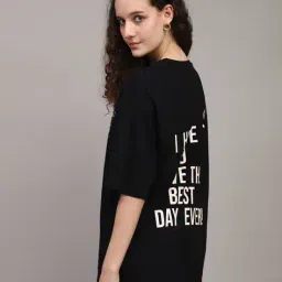 Shein Drop Shoulder Typographic Back Print Oversized Fit Crew Tshirt image 1