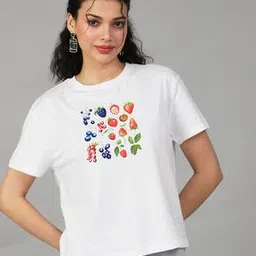 Shein Casual Short Drop-Shoulder Sleeves Chest Graphic Print Crew T-Shirt-picture-34