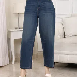 Shein Ankle Length High Rise Knee Pleated Mid Wash Jeans image 1