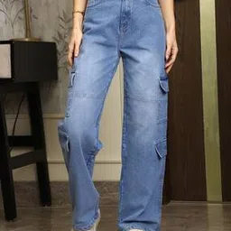 Shein Full Length Mid Wash Cargo Style Jeans-picture-22