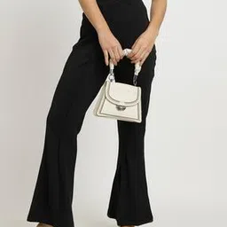 Shein Crossover Waistband Ankle Slit Pintuck Boot Fit Pants-picture-21