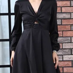 Shein Deep V Neck Front Twisted Knot Mini Skater Dress-picture-13