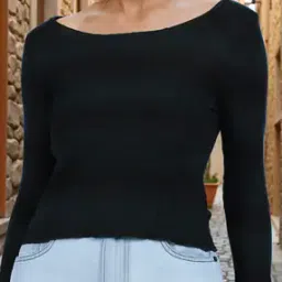 Shein Boat Neck Full Sleeves Ribbed Fitted Short Top-image-68