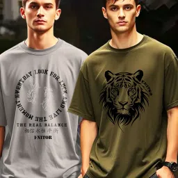 aoosh Men Pack of 2 Graphic Print Oversized Fit T-Shirt image 1