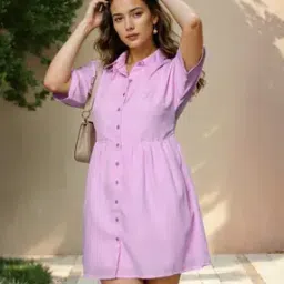 Shein Elegant Collar Neck Stylised Sleeves Flared Hem Mini Shirt Dress-picture-43