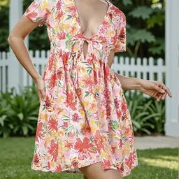 Shein Short Sleeve Deep V Neck Fit and Flare Dress-picture-48