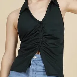 Shein Medium Length Sleeveless Slit Hem Backless Fitted Top-picture-31