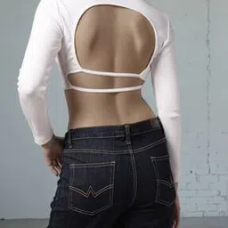 Shein Fitted Full Sleeve Back Cut-Out Straps Ribbed Crop Top-picture-27