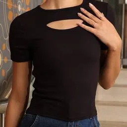 Shein Fitted Short Sleeve Front Cut-Out Ribbed Short Top-picture-43