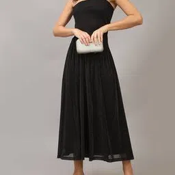 Shein Party Strapless Diagonal Seam Shimmer Midi A-line Dress-picture-40
