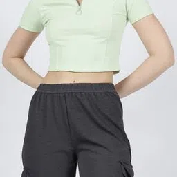 Shein Short Sleeves Ribbed Polo Fitted Crop Top with Zip-picture-14
