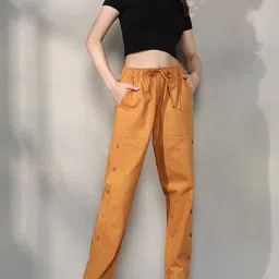 Shein Full Length Khaki Loose Fit Pants with Front Buttons image 1