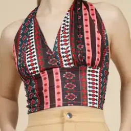 Shein Bohemian Tie-Up Halter Neck Smocked Backless Fitted Crop Top-picture-25