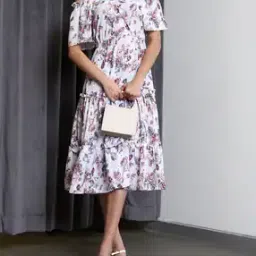 Shein Elegant Off Shoulder Floral Print Midi Tiered Dress-picture-20