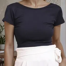 Shein Boat Neck Short Sleeves Deep Back Crop Top-picture-38