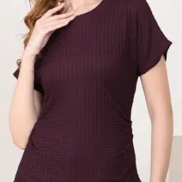 Shein Medium Length Extended Sleeve Side Pleated Textured Top-picture-38