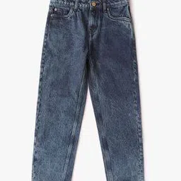 Girls Mid-Wash Relaxed Fit Jeans with Frayed Hems-image-9