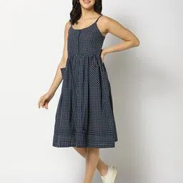 svrnaa by azorte Yarn Dyed Checked Fit & Flare Dress-picture-30