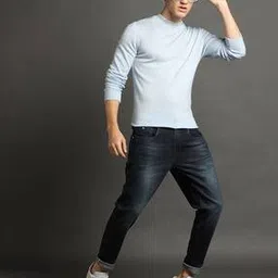 Men Mid-Wash Skinny Cropped Fit Jeans-image-0