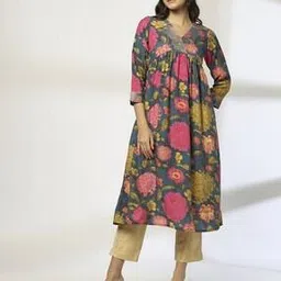 avaasa mix n' match Women Floral Print A-Line Kurta-picture-35