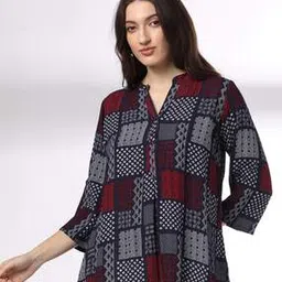 Women Geometric Print A-Line Kurti-image-1