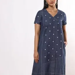 svrnaa by azorte Women Denim Polka Printed Dress-picture-31